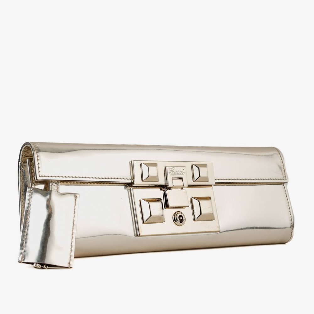 Gucci Vintage Silver Mirror Metallic Padlock Clutch